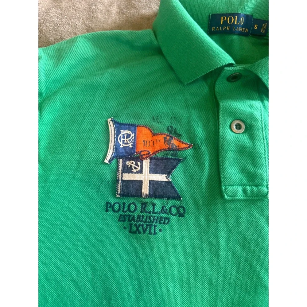 Polo Ralph Lauren Mens Green Nautical Flag Polo Shirt Short Sleeve Small S